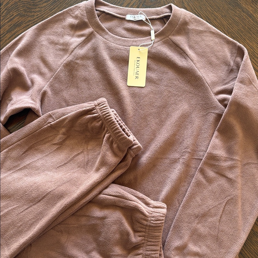 NWT- EKOUAER Women's Soft and cozy Pajama Set in Brown - Top and Pants- Small - Picture 2 of 7